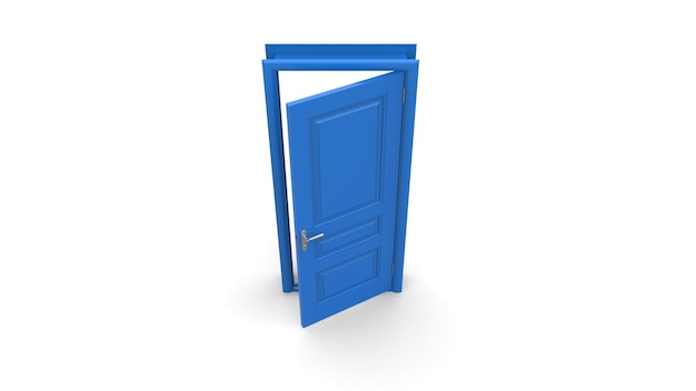 Creatieve blauwe deur illustratie van open gesloten deur ingang realistische deuropening geïsoleerd op achtergrond 3d