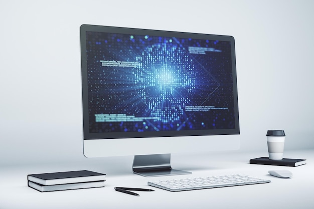 Creatieve code schedelschets op moderne laptop monitor diefstal van persoonlijke gegevens en malware concept 3D Rendering