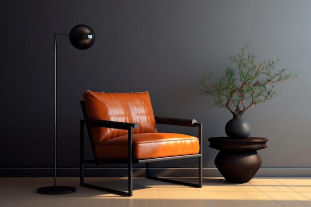 Creatieve compositie van stijlvol woonkamerinterieur Oranje sofa