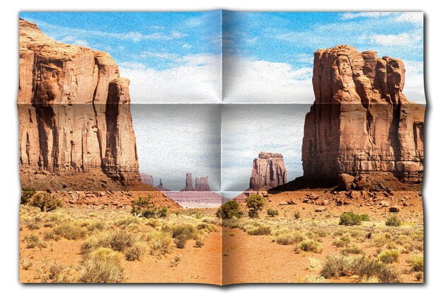 Foto creatieve foto van monument valley in de vs schilderachtig rood landschap met blauwe lucht