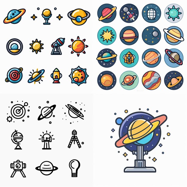 Foto creatieve icon set titels voor mobiele app ontwerpen