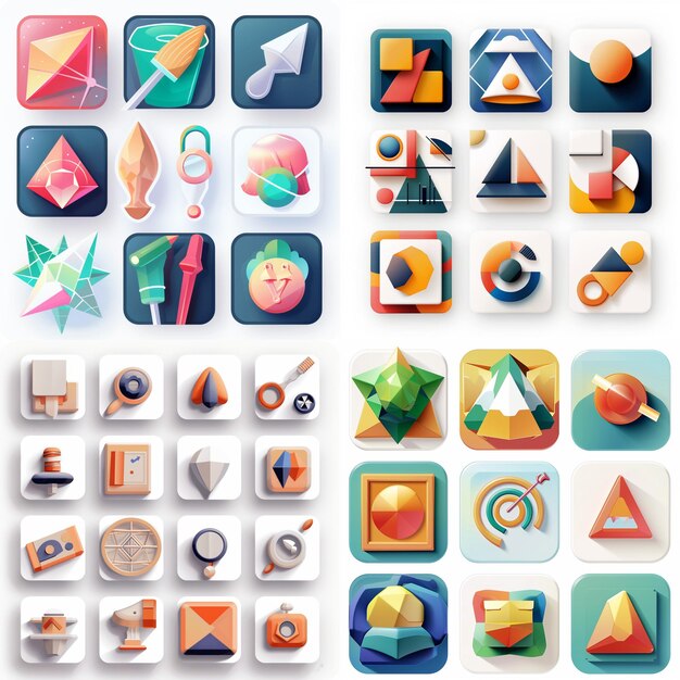 Foto creatieve icon set titels voor mobiele app ontwerpen