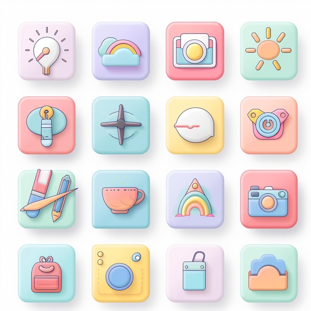 Foto creatieve icon set titels voor mobiele app ontwerpen