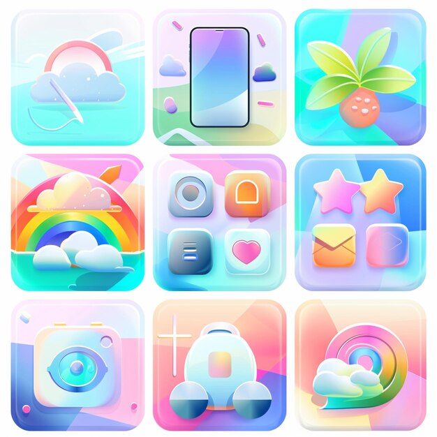 Foto creatieve icon set titels voor mobiele app ontwerpen