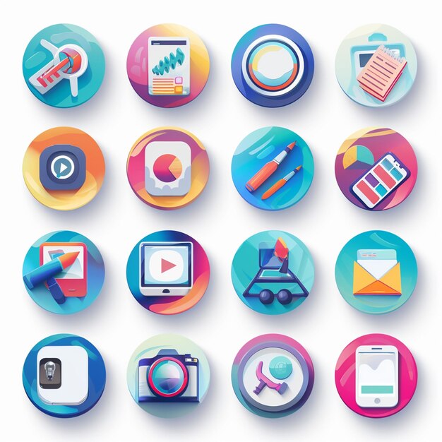 Foto creatieve icon set titels voor mobiele app ontwerpen