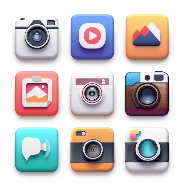 Foto creatieve icon set titels voor mobiele app ontwerpen