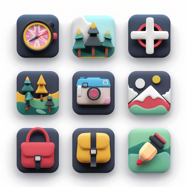 Foto creatieve icon set titels voor mobiele app ontwerpen