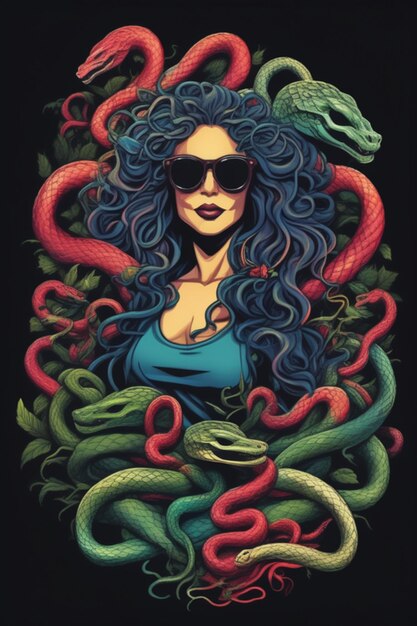 creatieve illustratie van medusa met koele zonnebril