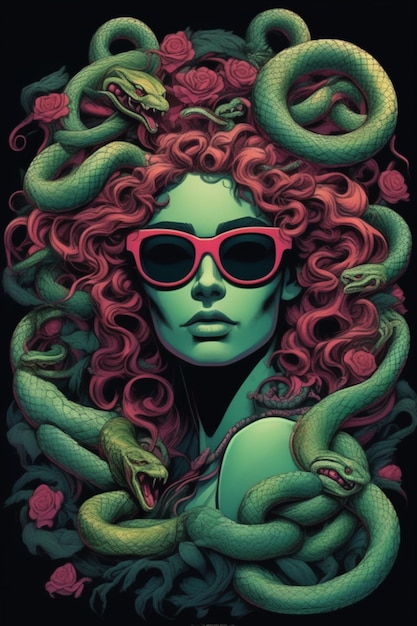 creatieve illustratie van medusa met koele zonnebril