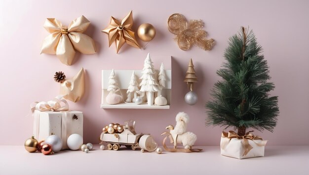 Creatieve kerstcompositie gemaakt van kerstwinterdecoratie