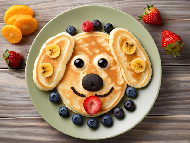 Creatieve kinderen ontbijt dieren pannenkoeken Heerlijk en kleurrijk kindermaaltijd idee fruit