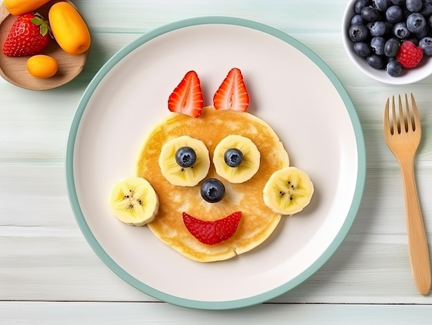 Creatieve kinderen ontbijt dieren pannenkoeken Heerlijk en kleurrijk kindermaaltijd idee fruit