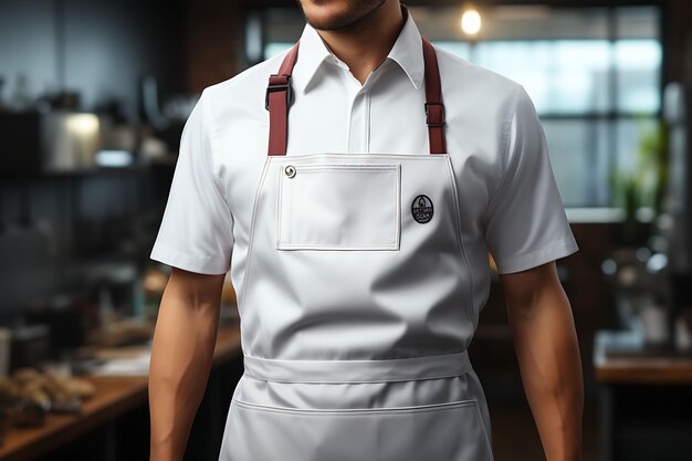 Foto creatieve mockup van een clean blank white chef apron gefotografeerd in een m uniform collectie ontwerp