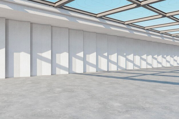 Creatieve moderne kamer interieur met glazen plafond zonlicht en schaduwen 3D-rendering