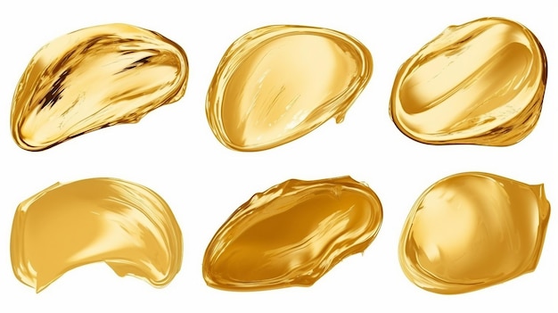 Creatieve penseelstreken van goudverf geïsoleerd op een witte achtergrond Gouden verftextuur