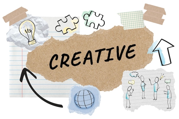 Creatieve png woord sticker typografie business doodle papier collage doorzichtige achtergrond