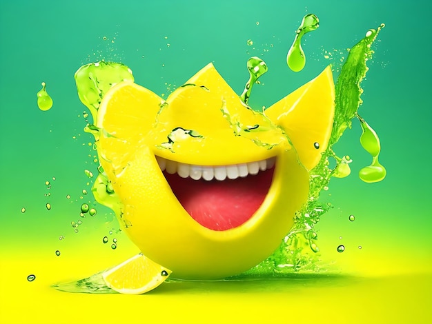 Foto creatieve realistische cartoon glimlachend gekke groene citroen en sinaasappel ai gegenereerd