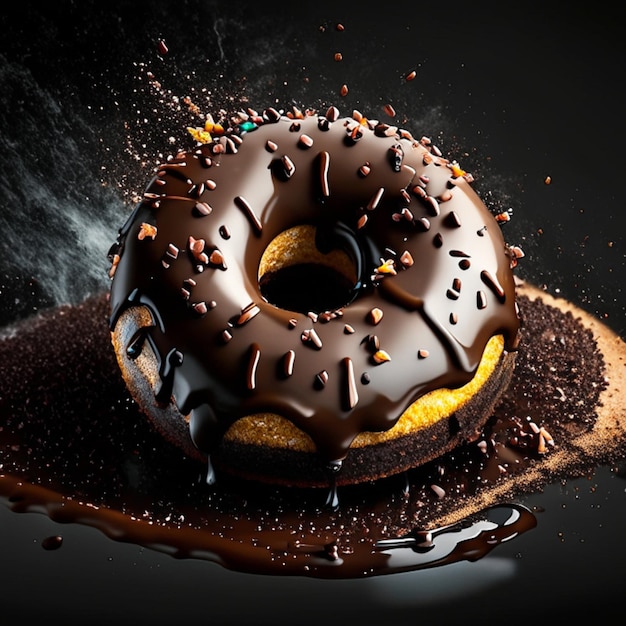 Creatieve samenstelling van vliegende donuts met room splashes