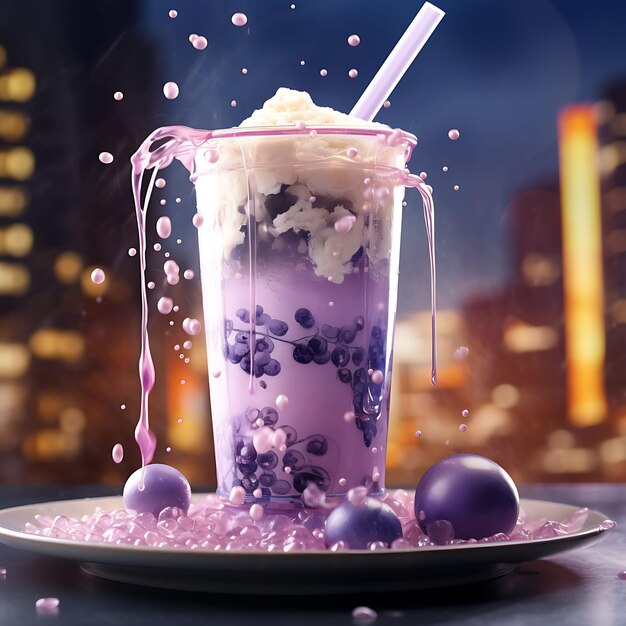 Creatieve trendy bubble tea cup en verpakkingsontwerpconcepten met esthetische landschappelijke schoonheid