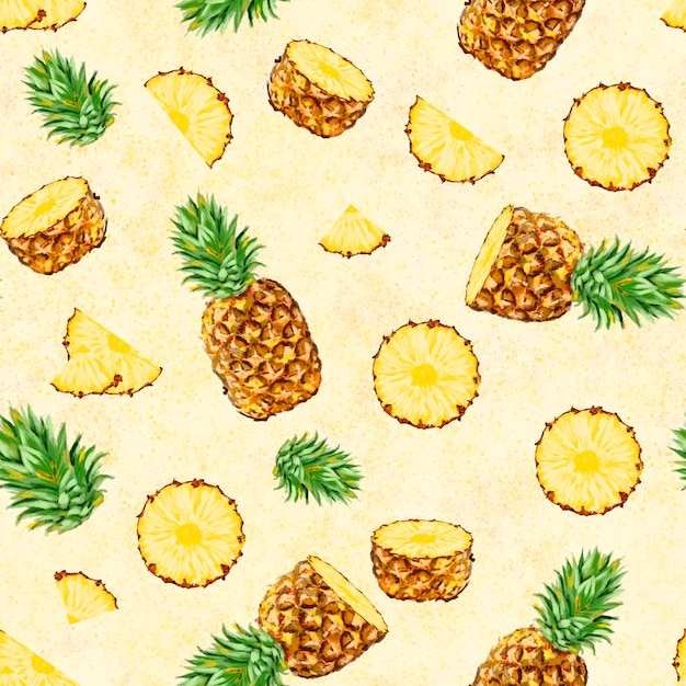 Creatieve zomer minimalistische achtergrond Fruit zomer naadloos patroon met herhaling geheel en een deel van ananas achtergrond