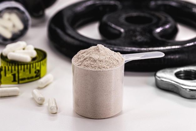 Creatine is an amino acid compound present in muscle fibers and the brain used by athletes food supplement for athletes