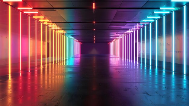creating an abstract looped panoramic background with neon lines in a dark room concept panoramic background abstract design neon lines dark room looping effect