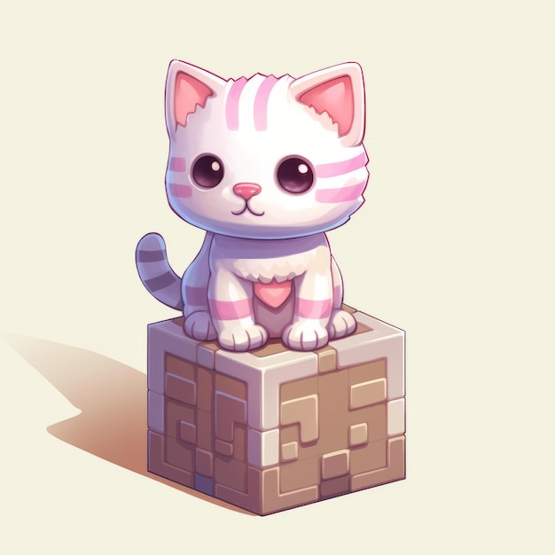 Photo creating a cute cat character with pixel art in minecraft