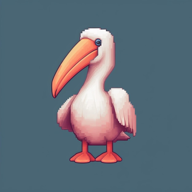 Photo creating a cute pelican character in minecraft using pixel art