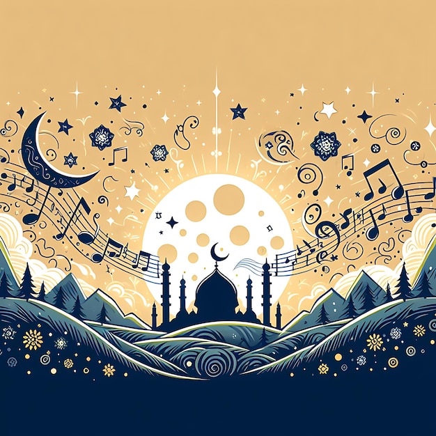 Photo creating an eid mubarak greeting card with a moon and stars on a white background_ai_generated