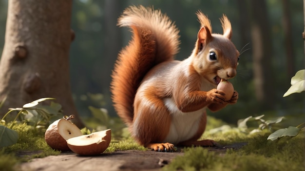 Creating a Realistic 3D Scene of Squirrel Eating