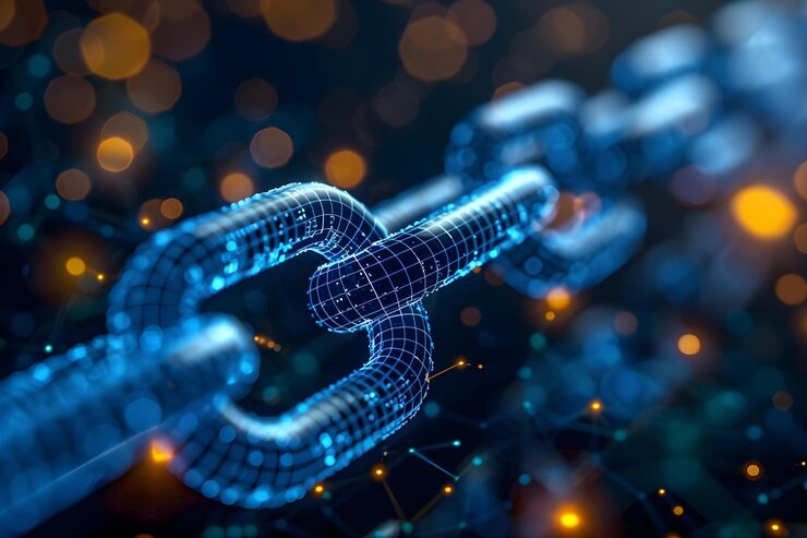Photo creating a secure transaction network by connecting nodes via blockchain technology concept blockchain technology secure transactions connecting nodes network development
