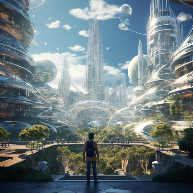 Foto creare una narrazione visiva di un'utopia futuristica