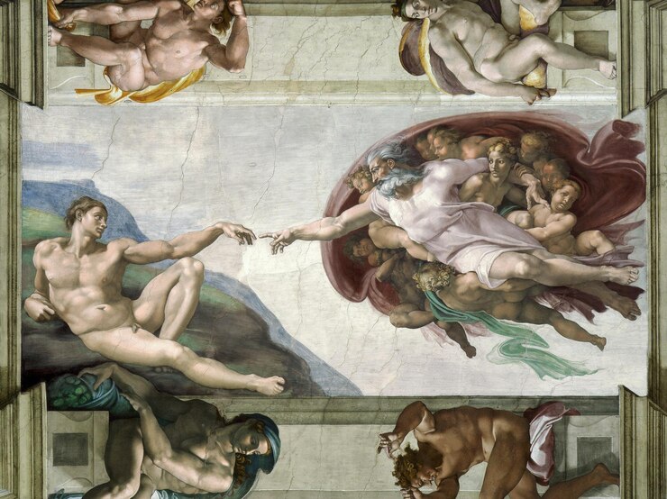 天井にはミケランジェロによるアダムの絵画が描かれています。