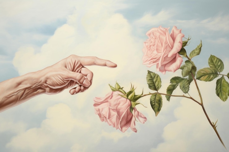 Photo the creation of adam painting rose art