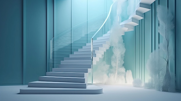 A creative 3D background with a translucent glass staircase with Generative AI Technology