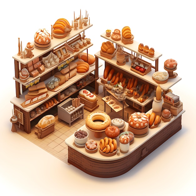 Creative 3D of Bakery Market an Inviting Scene of Freshly Baked Goods business model advertisement