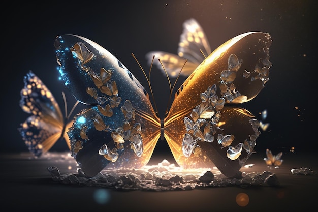 宝石と高級品を使ったクリエイティブな3D蝶。ジュエリーのクリエイティブコンセプト