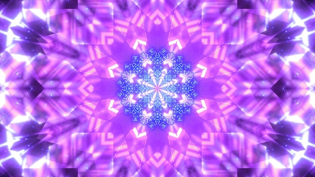 Креативная трехмерная иллюстрация ярких фиолетовых драгоценных камней, сияющих и образующих абстрактный калейдоскопический орнамент