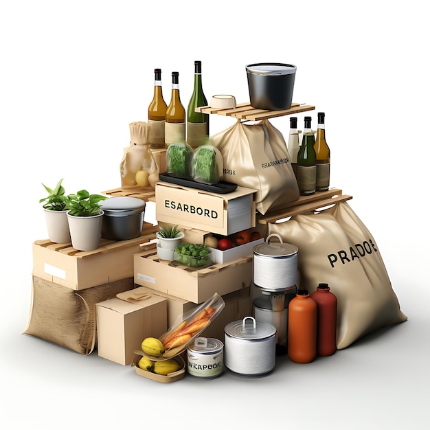 Foto creative 3d of zero waste grocery market biedt verpakkingsvrije en bu-businessmodelreclame aan