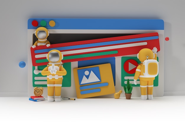 Creativo 3d render design gesto astronauta namaste per banner di sviluppo web, materiale di marketing, presentazione aziendale, pubblicità online.