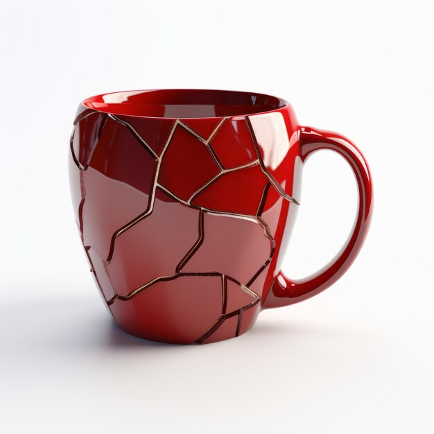 Creative 3d Rendering Of Handcrafted Red Coffee Mug With Broken Cracks