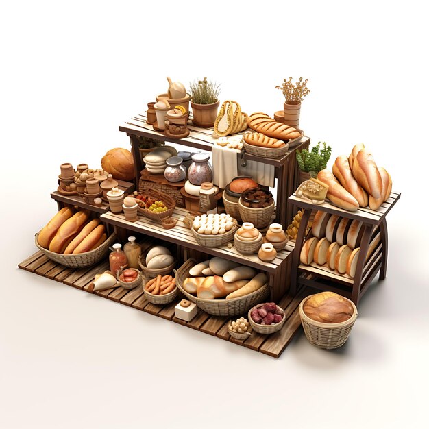 Creative 3D of Sourdough Bread Market Craft an Appetizing 3D Scene Hi business model advertisement