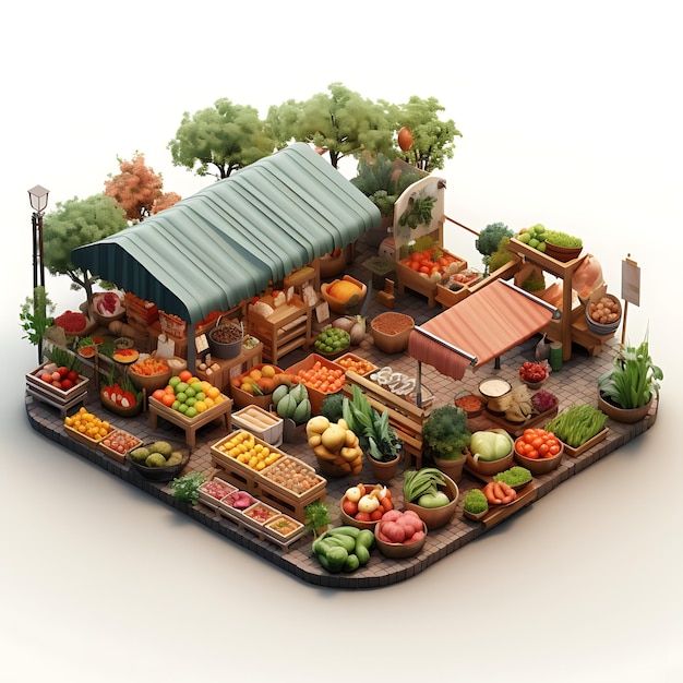 Photo creative 3d of vegetable market vibrant stalls overflowing with fresh business model advertisement