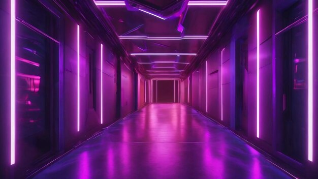 Creative abstract background of futuristic corridor with purple and blue neon ai generated