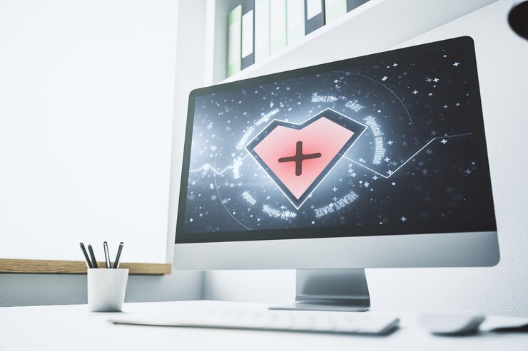 फोटो creative abstract heart rate sketch on modern laptop monitor medicine and healthcare concept 3d rendering