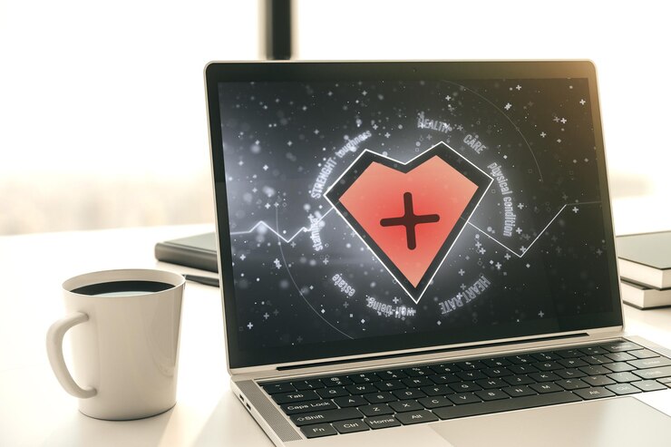 फोटो creative abstract heart rate sketch on modern laptop monitor medicine and healthcare concept 3d rendering