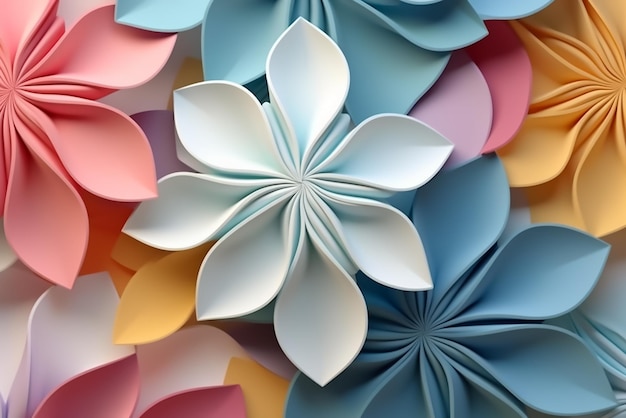 創造的な抽象的なパステル ペーパー クラフトの花の背景