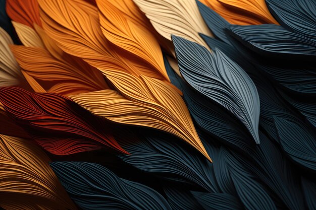 Creative abstract pattern of paper linear blueorange leaves