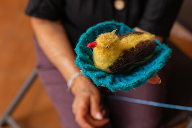 Foto creativi anziani asiatici a maglia a maglia
