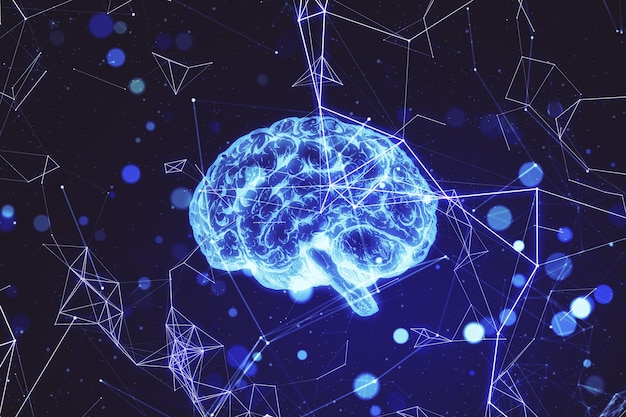 Creative AI brain on polygonal connection background Artificial intelligence and innovate concept 3D Rendering
